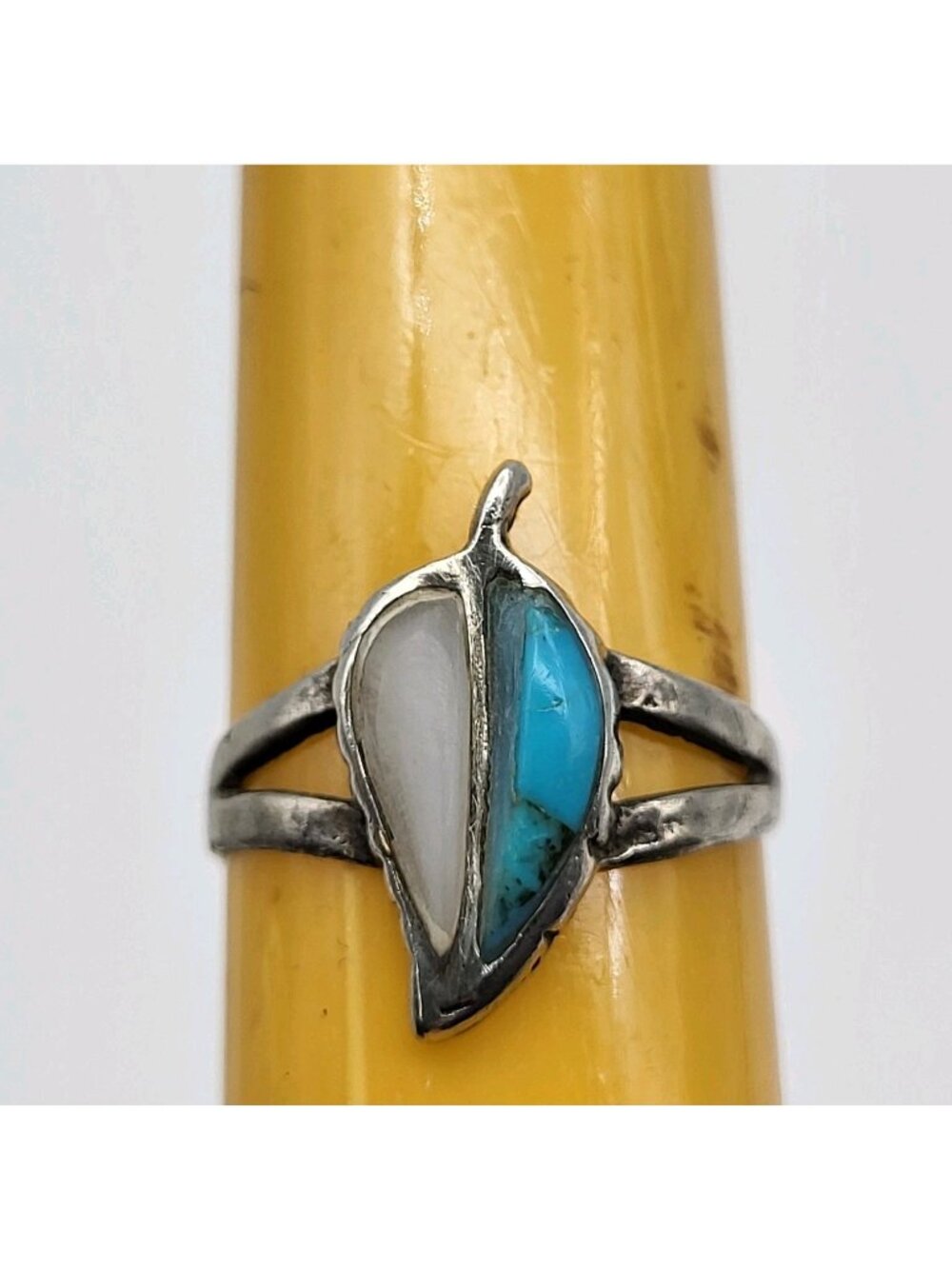 Vintage Sterling Silver Navajo Inlay turquoise ring sz 9 Native American Jewelry